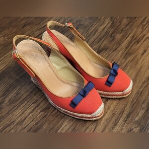 Kate Spade New York Sweetie Red w/Blue Bow Platform Wedge Espadrille Size 9.5